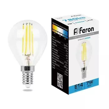 Лампа светодиодная филаментная Feron E14 7W 6400K прозрачная LB-52 38221 /38221