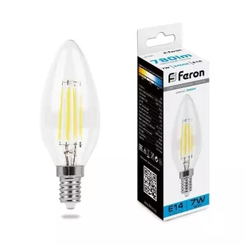 Лампа светодиодная филаментная Feron E14 7W 6400K прозрачная LB-66 38227 /38227