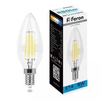 Лампа светодиодная филаментная Feron E14 9W 6400K прозрачная LB-73 38229 /38229