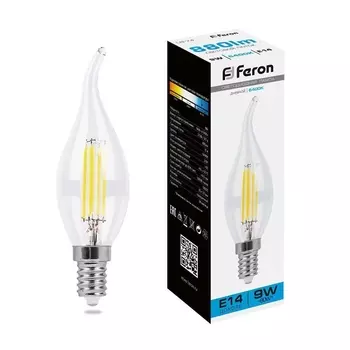 Лампа светодиодная филаментная Feron E14 9W 6400K прозрачная LB-74 38235 /38235