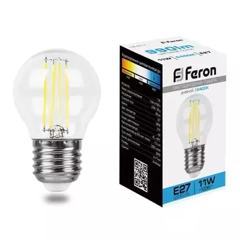 Лампа светодиодная филаментная Feron E27 11W 6400K прозрачная LB-511 38226 /38226