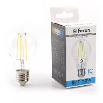 Лампа светодиодная филаментная Feron E27 13W 6400K прозрачная LB-613 48283 /48283