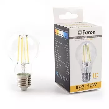 Лампа светодиодная филаментная Feron E27 15W 2700K прозрачная LB-615 38241 /38241