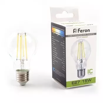 Лампа светодиодная филаментная Feron E27 15W 4000K прозрачная LB-615 38242 /38242