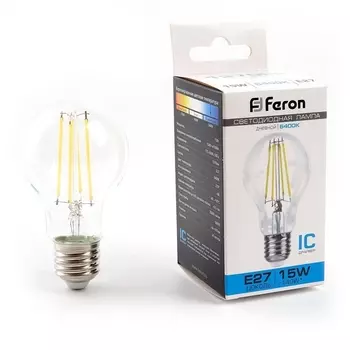 Лампа светодиодная филаментная Feron E27 15W 6400K прозрачная LB-615 48284 /48284