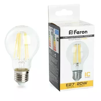 Лампа светодиодная филаментная Feron E27 20W 2700K прозрачная LB-620 38245 /38245
