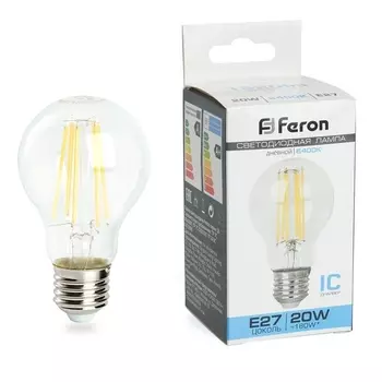 Лампа светодиодная филаментная Feron E27 20W 6400K прозрачная LB-620 38246 /48285