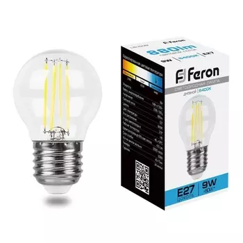 Лампа светодиодная филаментная Feron E27 9W 6400K прозрачная LB-509 38224 /38224