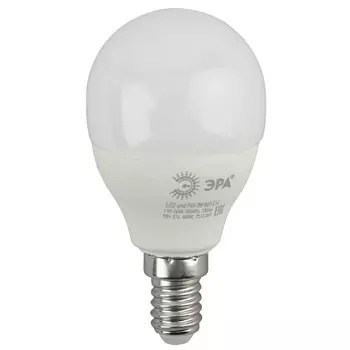 Лампа светодиодная ЭРА E14 9W 6000K матовая LED P45-9W-860-E14