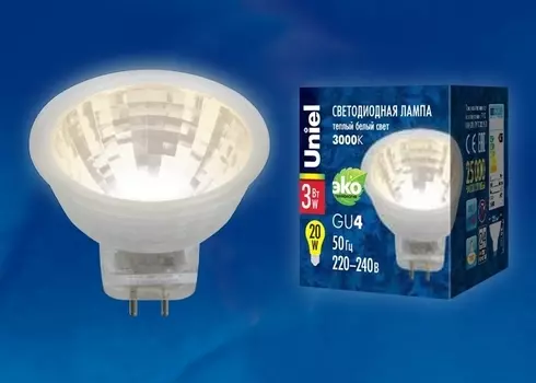 Лампа светодиодная (UL-00001702) GU4 3W 3000K полусфера прозрачная LED-MR11-3W/WW/GU4/220V GLZ21TR