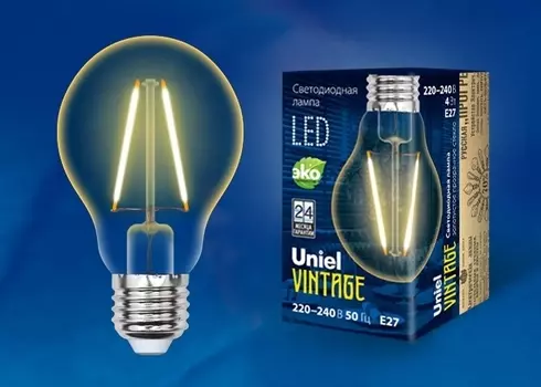 Лампа светодиодная (UL-00002355) E27 6W 2250K свеча прозрачная LED-A60-6W/GOLDEN/E27 GLV21GO