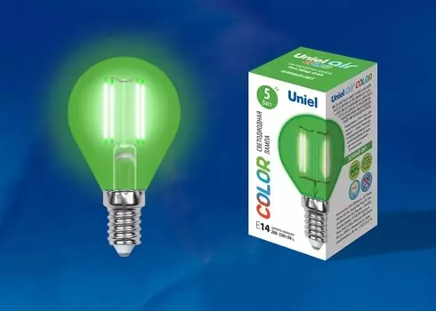 Лампа светодиодная (UL-00002987) E14 5W шар зеленый LED-G45-5W/GREEN/E14 GLA02GR
