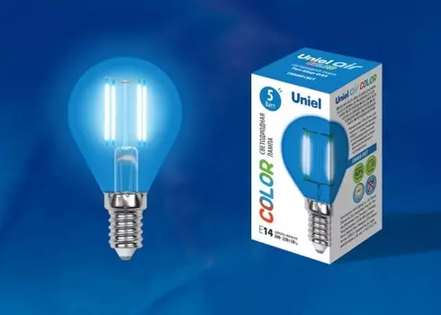 Лампа светодиодная (UL-00002989) E14 5W шар синий LED-G45-5W/BLUE/E14 GLA02BL