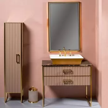 Мебель для ванной Armadi Art Monaco 100 столешницей из мрамора капучино, золото, прямоугольная раковина