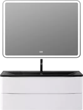 Мебель для ванной BelBagno Acqua 120 подвесная, bianco lucido, черная матовая раковина