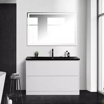 Мебель для ванной BelBagno Albano 120 напольная, bianco lucido, черная матовая раковина