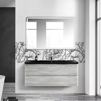 Мебель для ванной BelBagno Albano 120 подвесная, rovere vintage bianco, черная матовая раковина