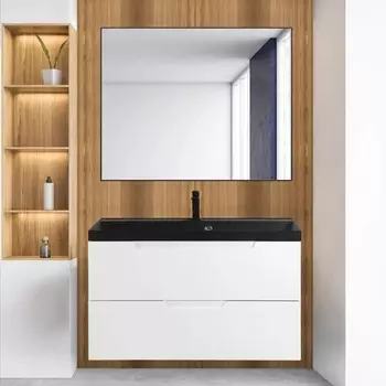 Мебель для ванной BelBagno Vittoria 100 подвесная, bianco lucido, черная матовая раковина