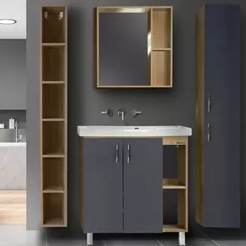 Мебель для ванной Bellezza Рона 80 натуральный дуб, серая