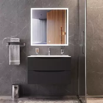 Мебель для ванной BOND Cube 80 подвесная, серая матовая, белая раковина