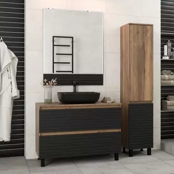 Мебель для ванной Brevita Dakota 100 напольная, дуб галифакс олово, черный кварц