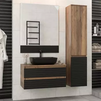 Мебель для ванной Brevita Dakota 80 подвесная, дуб галифакс олово, черный кварц