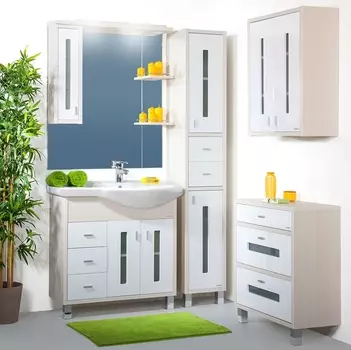 Мебель для ванной Бриклаер Бали 90 светлая лиственница, белый глянец, R