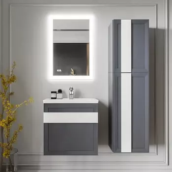 Мебель для ванной Бриклаер Берлин 60 оникс серый, белая глянцевая