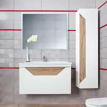 Мебель для ванной Бриклаер Брайтон 100 подвесная, белая матовая, дуб кера