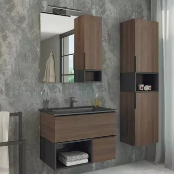 Мебель для ванной Comforty Франкфурт 75, дуб шоколадно-коричневый, черная раковина