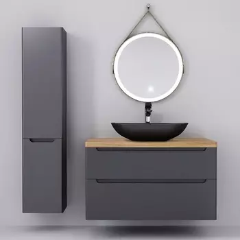 Мебель для ванной Jorno Wood 100, серая, светлая столешница