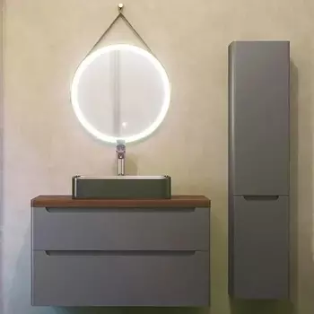 Мебель для ванной Jorno Wood 100, серая, темная столешница