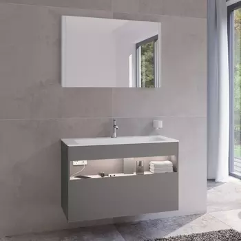 Мебель для ванной Keuco Stageline 32872 100 см, с подсветкой, розеткой и точкой зарядки USB и USB-C, инокс матовый