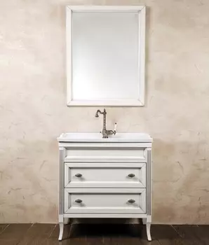 Мебель для ванной La Beaute Classic Vivien Cassetto 80 белый с патиной, фурнитура серебро