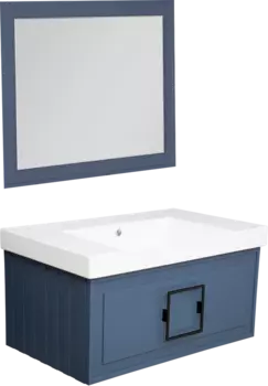 Мебель для ванной La Fenice Cubo 80 синяя, ручка черная