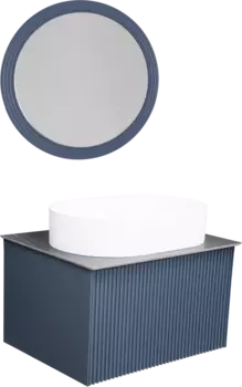 Мебель для ванной La Fenice Terra 60 синяя, черная столешница, матовая раковина