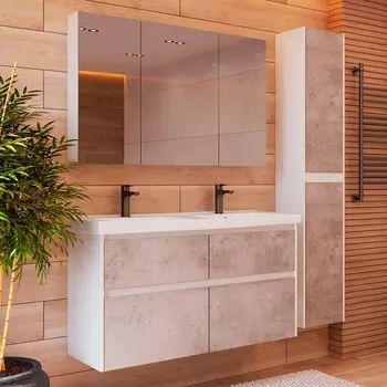 Мебель для ванной Lemark Combi 125 бетон, белая глянцевая