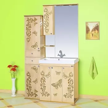 Мебель для ванной Misty Бабочка 75 бежевая, патина