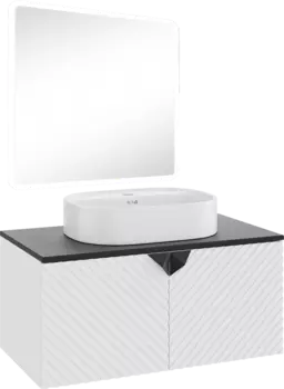 Мебель для ванной Runo Андорра 85 белая матовая, черная, раковина Nuovo 50