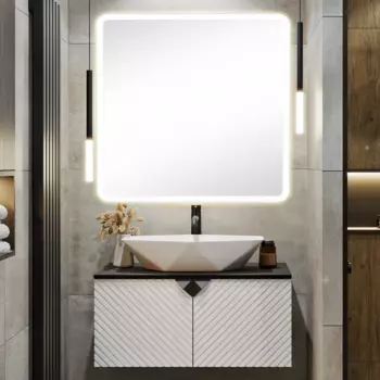 Мебель для ванной Runo Андорра 85 белая матовая, черная, раковина Poligono 65