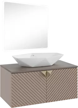 Мебель для ванной Runo Андорра 85 кашемир серый, дуб какао, раковина Poligono 65