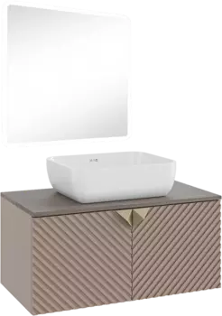 Мебель для ванной Runo Андорра 85 кашемир серый, дуб какао, раковина Cuatro 50