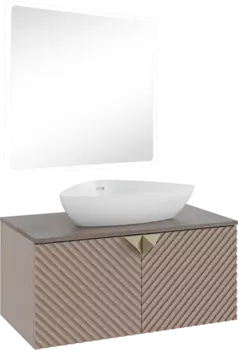 Мебель для ванной Runo Андорра 85 кашемир серый, дуб какао, раковина Terzo 60