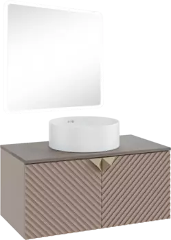 Мебель для ванной Runo Андорра 85 кашемир серый, дуб какао, раковина Palla 40