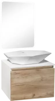 Мебель для ванной Runo Бари 60 крафтовый дуб, раковина Poligono 65