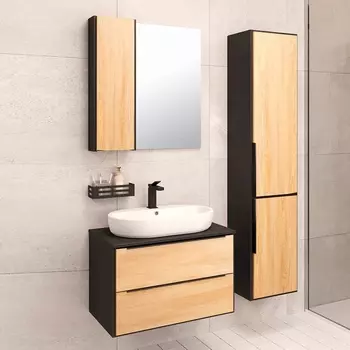 Мебель для ванной Runo Мальта 70, подвесная, дуб, черная