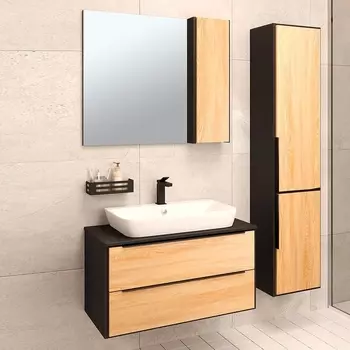 Мебель для ванной Runo Мальта 85, подвесная, дуб, черная