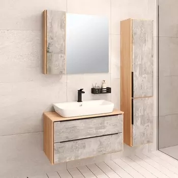 Мебель для ванной Runo Мальта 85, подвесная, дуб, серая