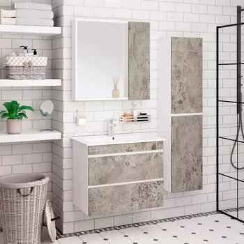 Мебель для ванной Runo Манхэттен 75, подвесная, серый бетон