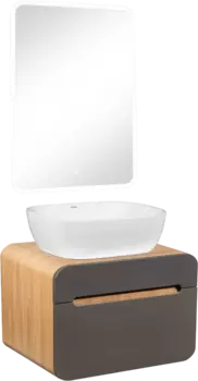 Мебель для ванной Runo Ницца 60 дуб натуральный, графит, раковина Cuatro 50